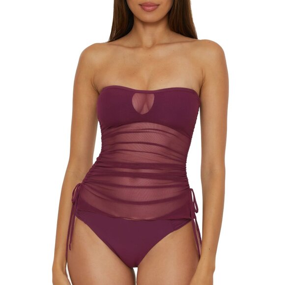 NWT Becca by Rebecca Virtue Muse Bandeau Tankini in Aubergine Size Large - Picture 1 of 11